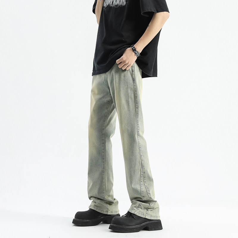美式修身微喇牛仔裤男直筒水洗裤子高街薄款休闲裤潮夏季A81-P45图片