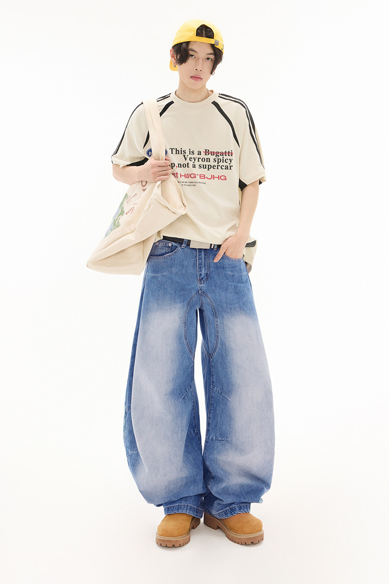 美式复古弯刀牛仔裤男款秋季潮牌宽松直筒男女阔腿裤子9001A-P80,男装牛仔裤,电商A318