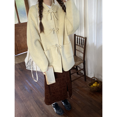 雏菊BellisPerennis2025AW HANDMADE芝士黄蝴蝶结牦牛绒手工大衣