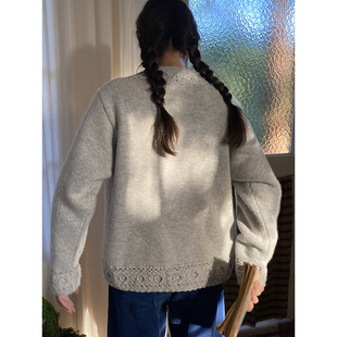 雏菊BellisPerennis2025AW 古着复刻潮汕手工钩花100%羊毛开衫