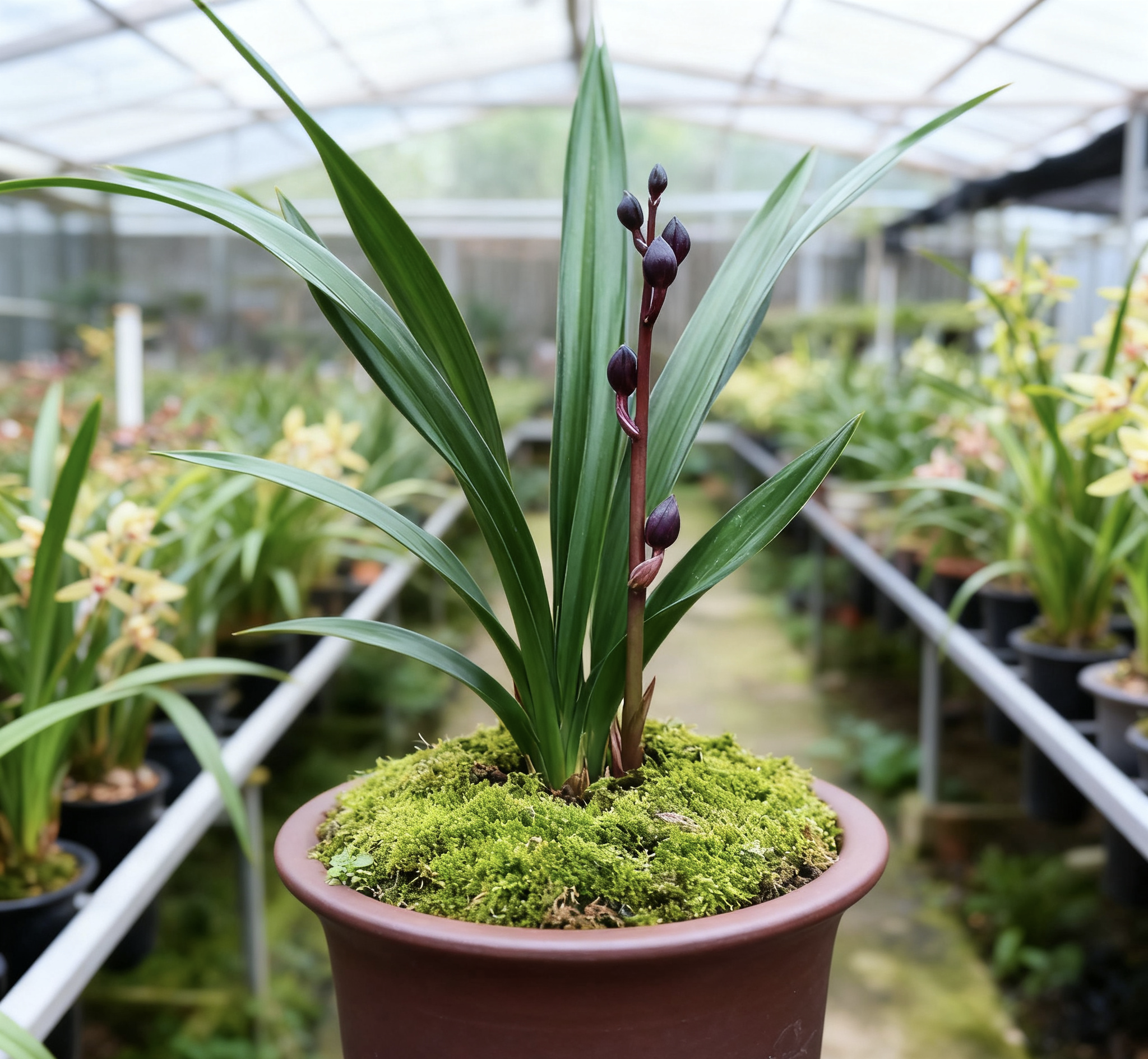 【黑珍珠】墨兰荷瓣达摩兰花苗名贵兰草浓香好养绿植花卉盆栽