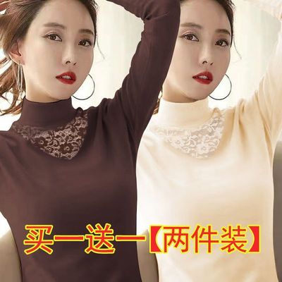 胖mm大码半高领秋冬蕾丝上衣