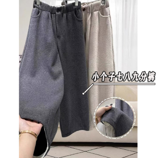 高腰休闲萝卜裤 145八分小个子奶奶裤 xxs 女秋冬新款 欧货灰色毛呢裤