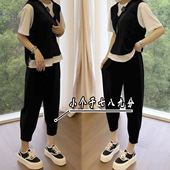 黑色高腰七分八分小个子休闲萝卜裤 70斤xxs码 女春秋季 哈伦裤 西装