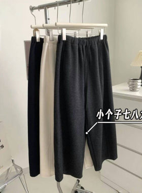 韩版慵懒小个子仿羊毛呢阔腿哈伦裤女秋冬九分加绒宽松垂感休闲裤