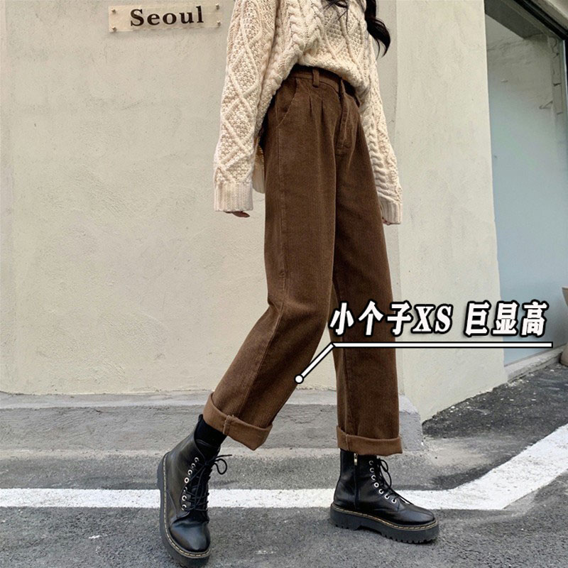 咖色灯芯绒工装裤宽松直筒阔腿裤