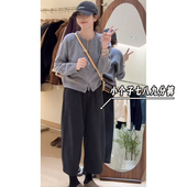 小矮个子145七分灰色毛呢裤 xxs码 女秋冬季 加厚高腰宽松阔腿奶奶裤