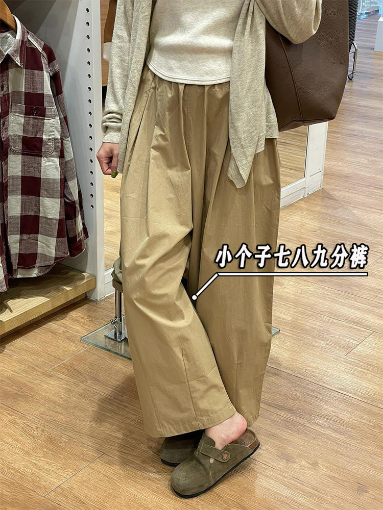 小个子145七分休闲日系气球裤女夏季薄款高腰宽松阔腿萝卜裤子xxs