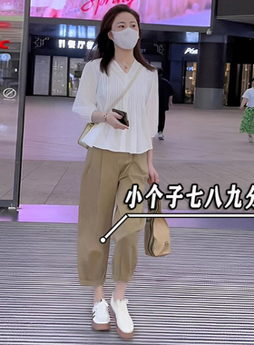 150小矮个子七分哈伦裤女夏季薄款高腰显瘦日系八分休闲香蕉裤xxs