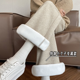 加绒宽松直筒阔腿裤 小个子150xxs慵懒松弛风微喇糯米裤 女秋冬新款