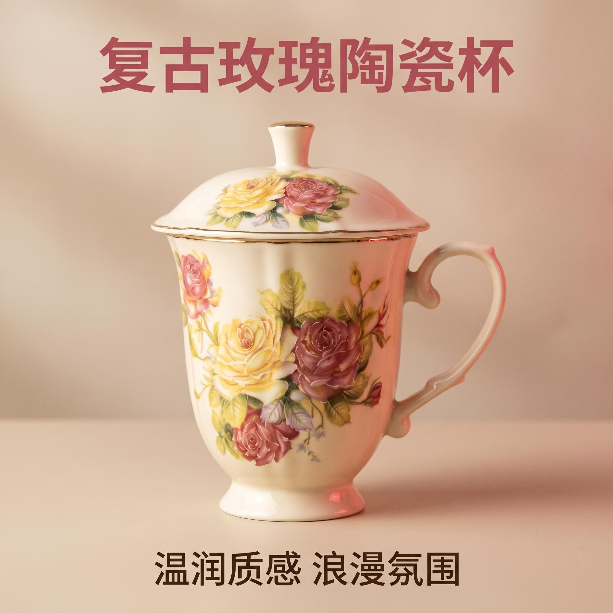 轻奢陶瓷带盖大容量马克杯