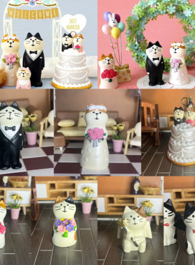 【清仓福利】日式杂货桌面摆件结婚场景新郎新娘猫猫树脂蛋糕装饰