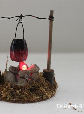 娃娃屋dollhouse田园木质篝火吊炉bjd室外农村院子食玩野炊炉子