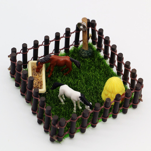 Dollhouse1:12娃娃屋快乐马场套装仿真动物马饲养围栏马厩模型