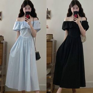 设计感甜美爆款 2025夏装 女时尚 新款 一字肩收腰显瘦连衣裙 胖mm大码
