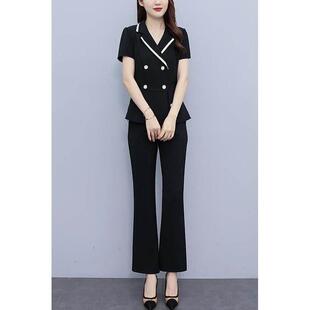 时尚大码女装2026夏装新款洋气减龄西装领上衣显瘦九分裤两件套装