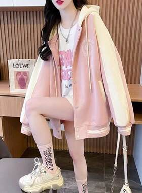 中长款学院风连帽卫衣女