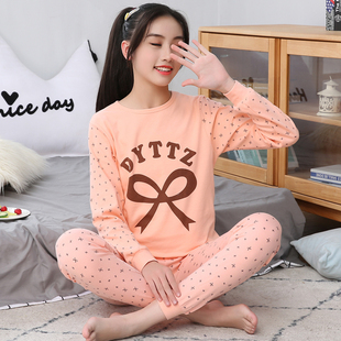 女孩 全棉儿童女大童保暖内衣纯棉青少年线衣线裤 女童秋衣秋裤 套装