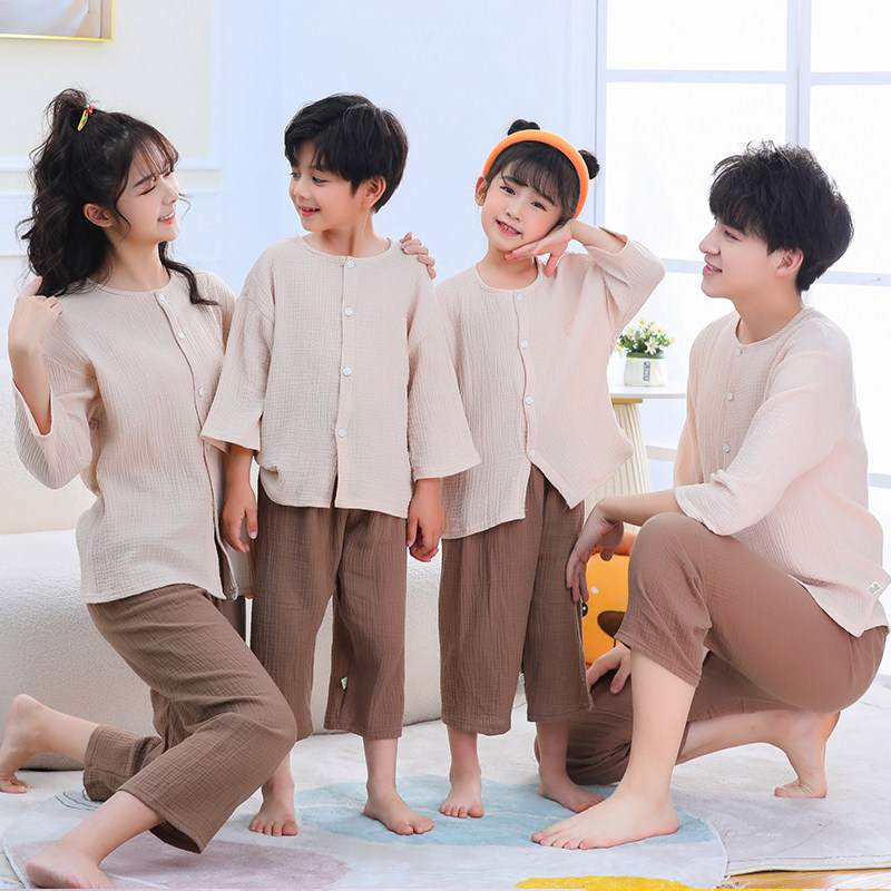 纯棉夏季睡衣套装开衫九分家居服