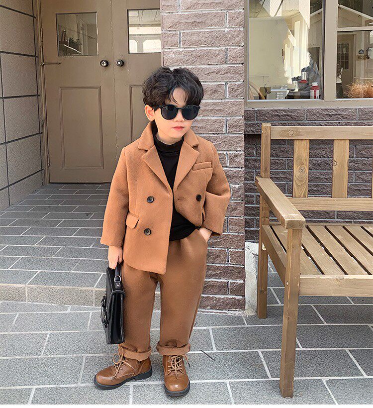 아동복 정장 남자아이 가을 겨울 모직 양복 두툼한 꽃파는 소녀 드레스 남자아이 스타일리시한 쓰리피스 양복