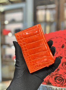 2025新款进口鳄鱼皮男女对折卡包mc2卡包橙色鳄鱼皮身份证卡套