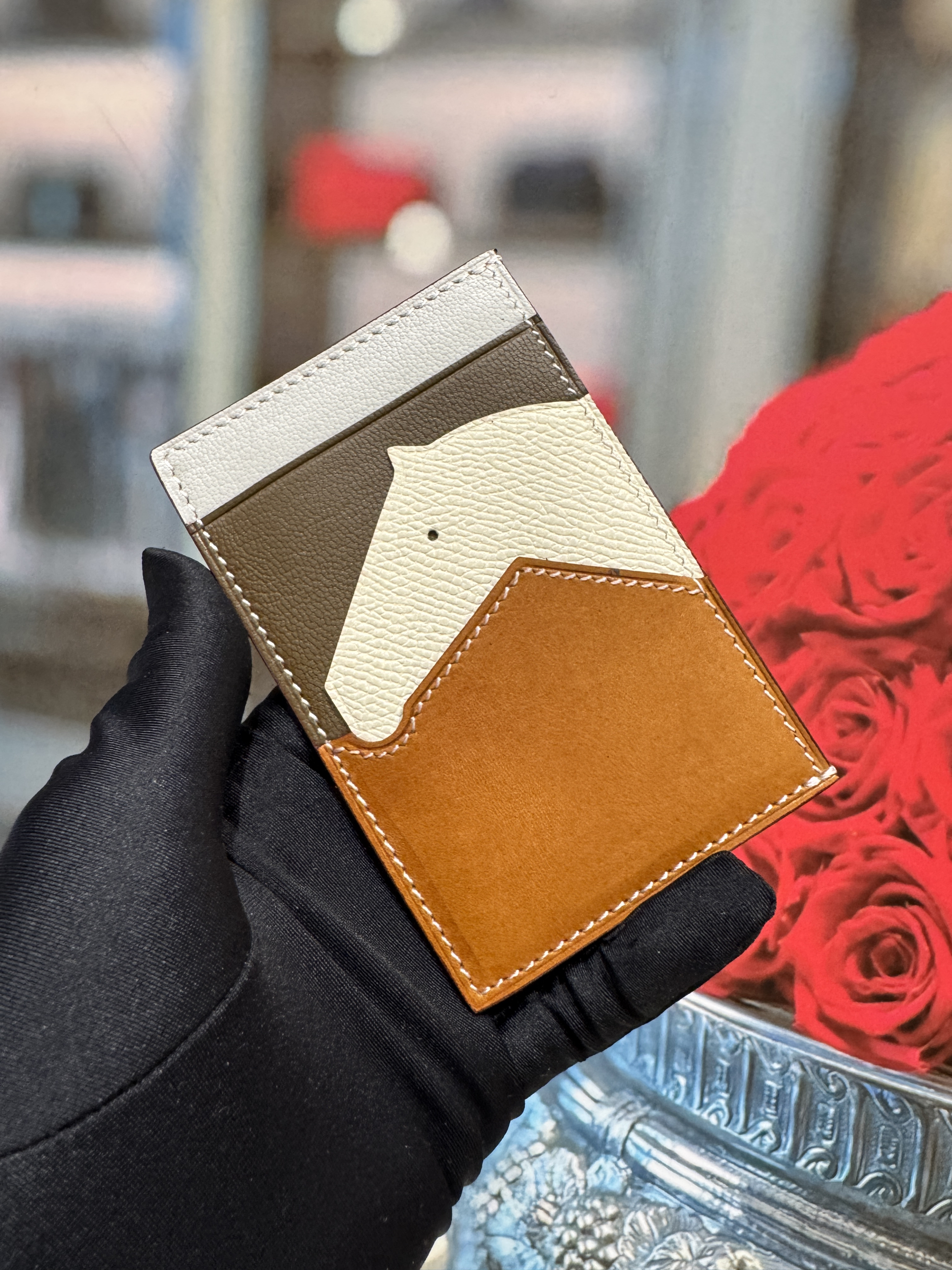 爱家进口掌纹撞色马头卡包马鞍皮信用卡套男女卡夹多色可选女包