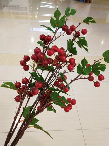 仿真野山楂果 山楂树植物绿植仿真花家居装饰摆件假花枝 绿色道具