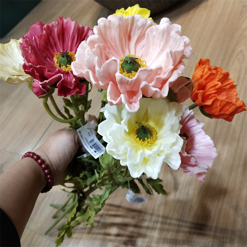 大枝pu罂粟 假花绢花插花素材 婚庆装饰客厅摆放装饰品仿真罂粟花