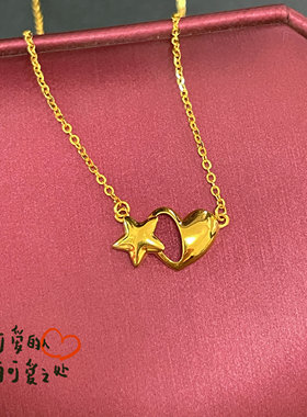足金999星语心愿套链女新款轻奢精致5G黄金许愿星项链时尚送女友