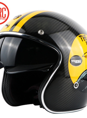 美国TORC摩托车复古车碳纤维带内置镜片带眼镜槽复古盔半盔