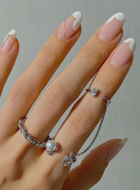 原创组合关节链条珍珠开口戒指