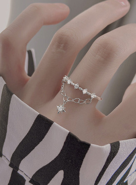 宁宁 流星双层链条开口戒指女冷淡风网红轻奢星星锆石食指指环