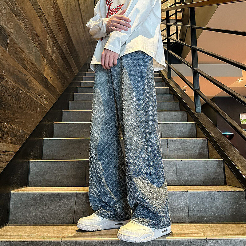 星空纹牛仔裤男款秋季新款高街小众设计感潮牌美式直筒微喇裤子