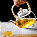 提梁壶玻璃带盖竹把手含内胆煮茶烧水日式 家用高硼硅玻璃茶壶套装
