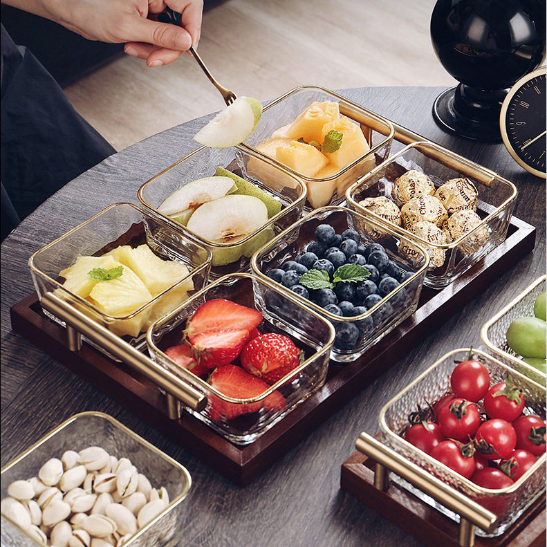 轻奢玻璃果盘描金边框分格水果盘家用客厅茶几高档零食盘,餐饮具,果盆/果盘/果篮,淘宝优惠券,粉丝福利购,淘宝优惠卷