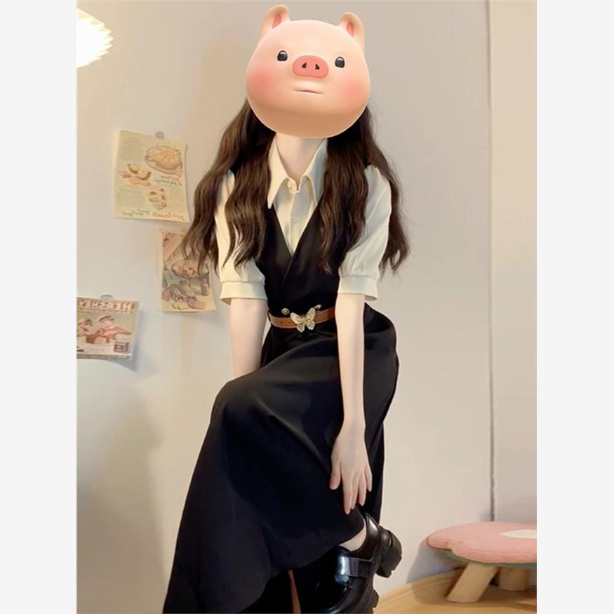 教资面试穿搭学院风连衣裙子女夏季2025新款高级感小个子假两件套