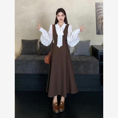 美拉德咖色背心连衣裙女2