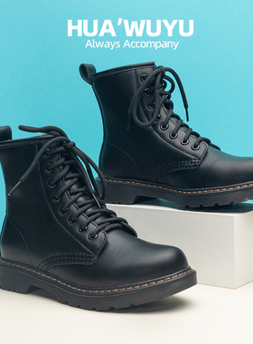 作业撕了^化雾语黑色拉链八孔马丁短靴鞋女士学生秋冬加绒棉平底