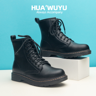 作业撕了^化雾语黑色拉链八孔马丁短靴鞋女士学生秋冬加绒棉平底