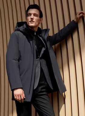 （内胆可拆卸风衣式鹅绒服）高品质经典连帽休闲百搭保暖羽绒外套