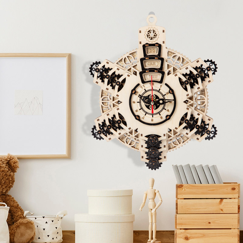3装d立体拼图万历时钟diy木质拼模年型作高难度手工226制礼物机械