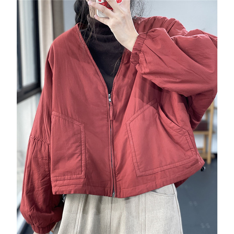 原创冬季新款森系加厚短外套文艺蝙蝠袖个性百搭宽松显瘦棉服上衣