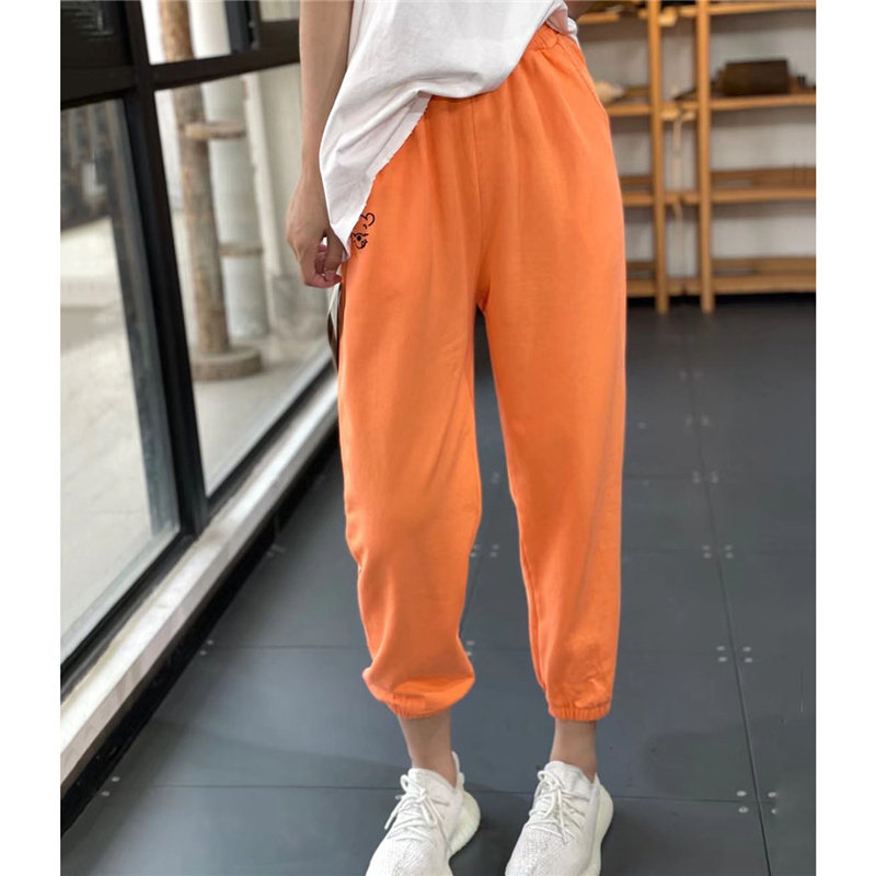 原创春季新款韩版彩色纯棉卫裤女文艺时尚百搭宽松显瘦哈伦裤垮裤