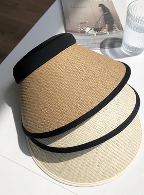 遮阳帽子女骑车大檐空顶草帽防晒遮脸夏季显脸小沙滩G潮鸭舌草帽