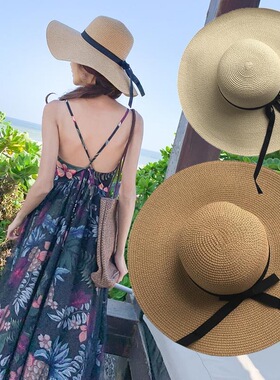帽子女夏防晒大帽檐网红海边度假沙滩太阳帽时尚圆顶编织遮阳草帽