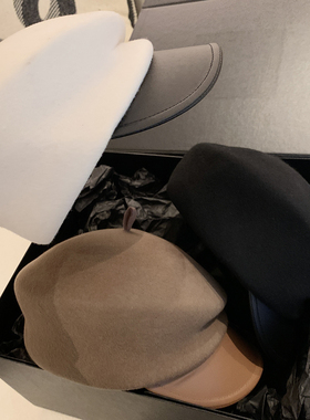 纯黑色羊毛呢海军八角帽女英伦复古秋冬网红画家帽报童鸭舌贝雷帽