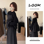 大方得体胖mm套装 外搭波点吊带半身裙三件套 女冬季 通勤休闲打底衫