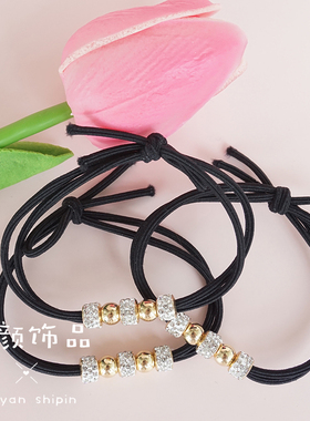 十元三根包邮黑色蝴蝶扣打结钻珠发绳轻熟镶钻百搭发圈女头绳韩版