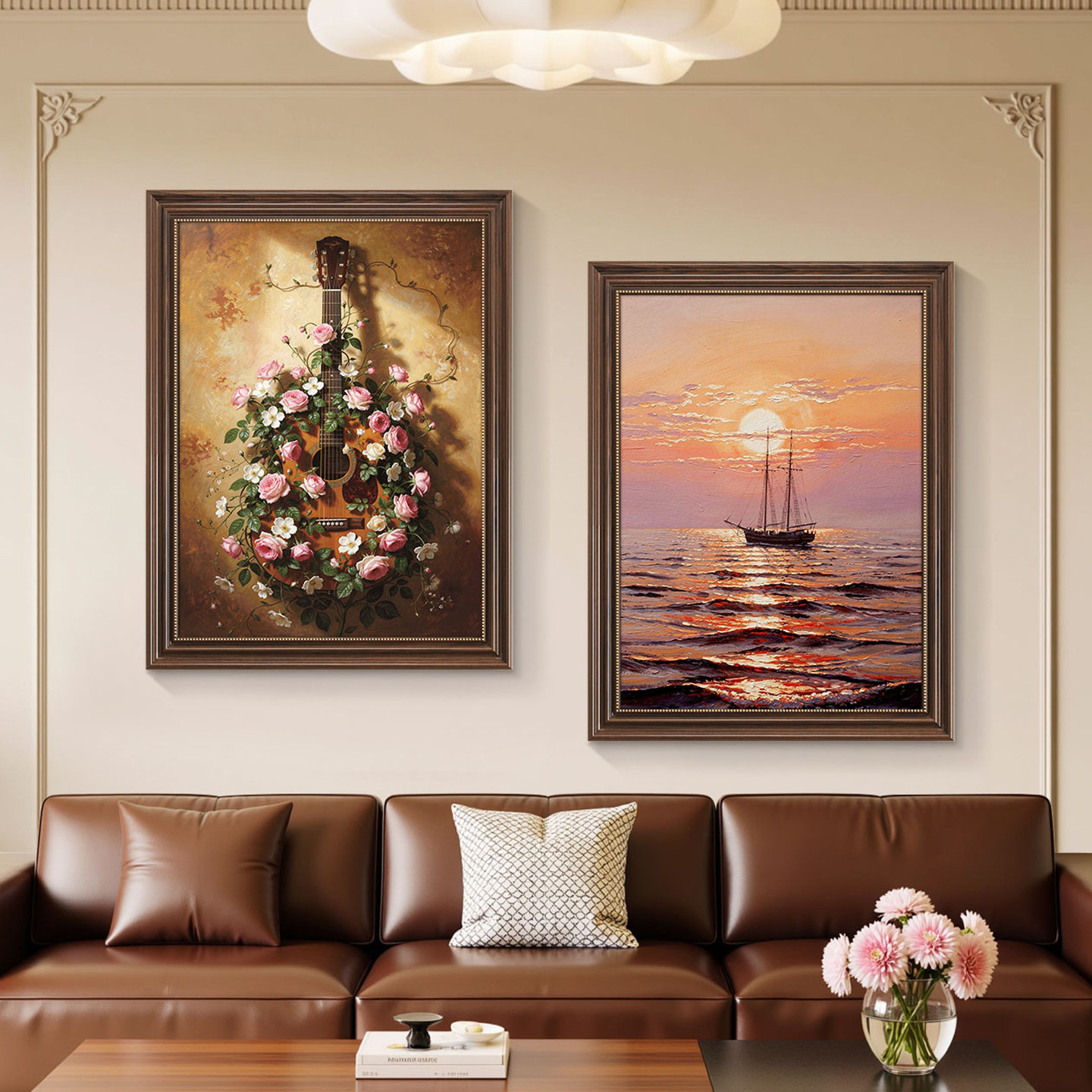 轻奢中古风客厅装饰画沙发背景墙挂画壁画法式复古奶油风高级感