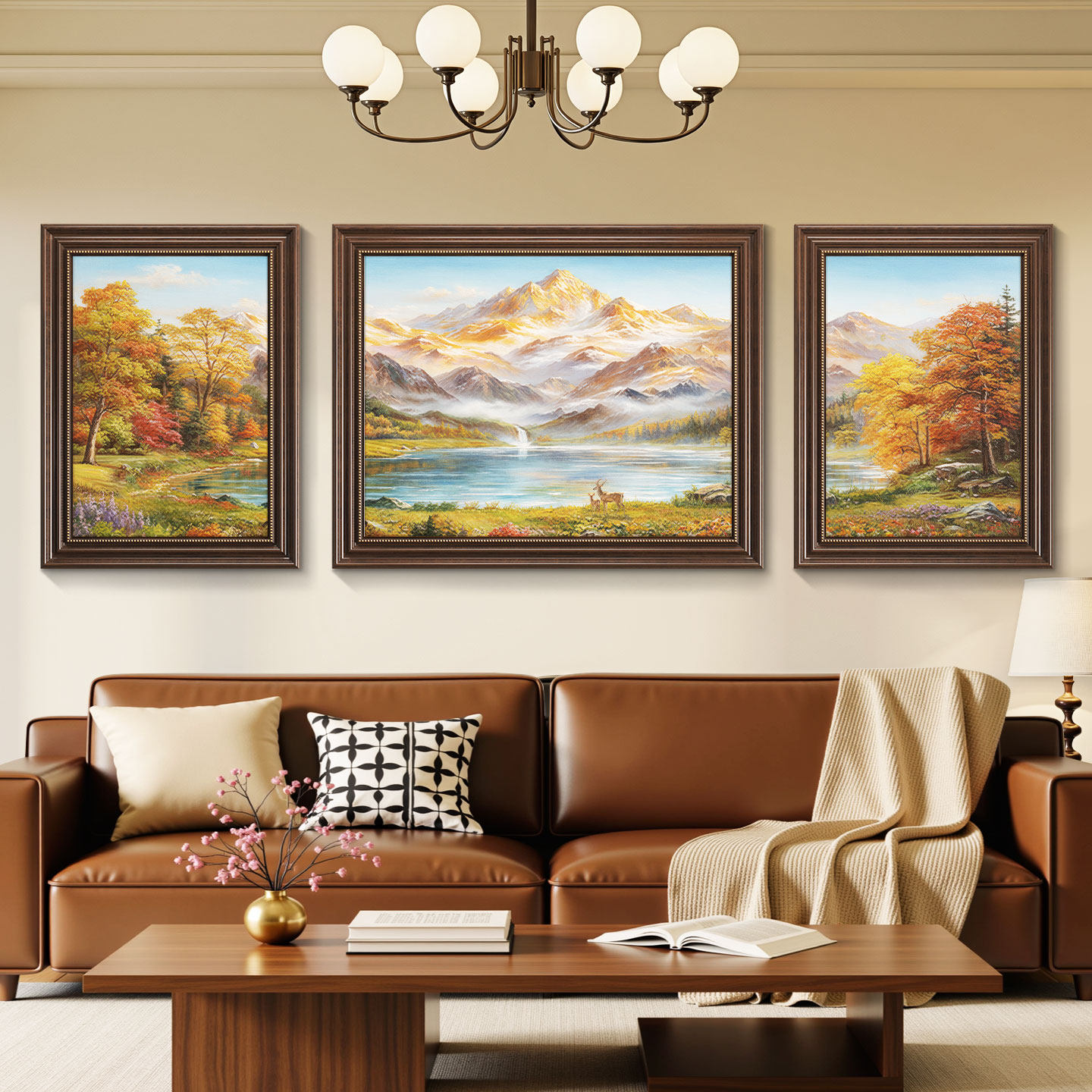 中古风客厅装饰画沙发背景墙挂画壁画现代简约高级感风景油画大气